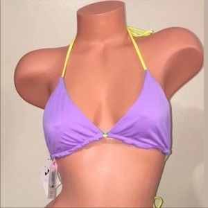 Victoria’s Secret Reversible Bikini Top Teal / Light Purple, Yellow Tie -Used- S